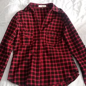 Medium, True Love, red and black plaid button up